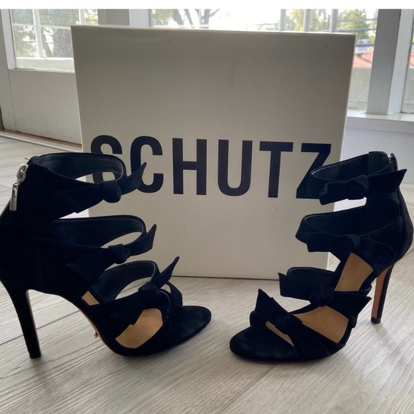 Schutz Black Suede Miranda Bow Heels - Picture 3 of 13